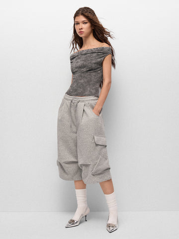 No Comment Off-shoulder Tee - Smoke Gray