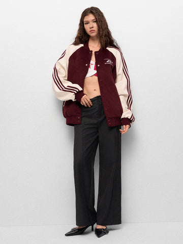Hallpass Bomber Jacket - Wine Cream
