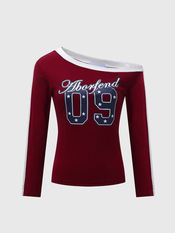 Sideline Wink Sleeve Top - Burgundy Red