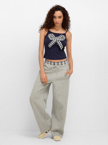 Quiet Plaid-Waist Pants - Fog Check