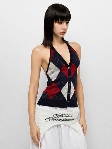 Cross Court Knit Top - Navy Red