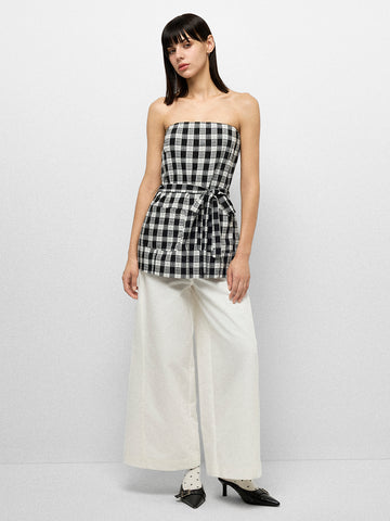 Grid Knot Tube Top – Black White