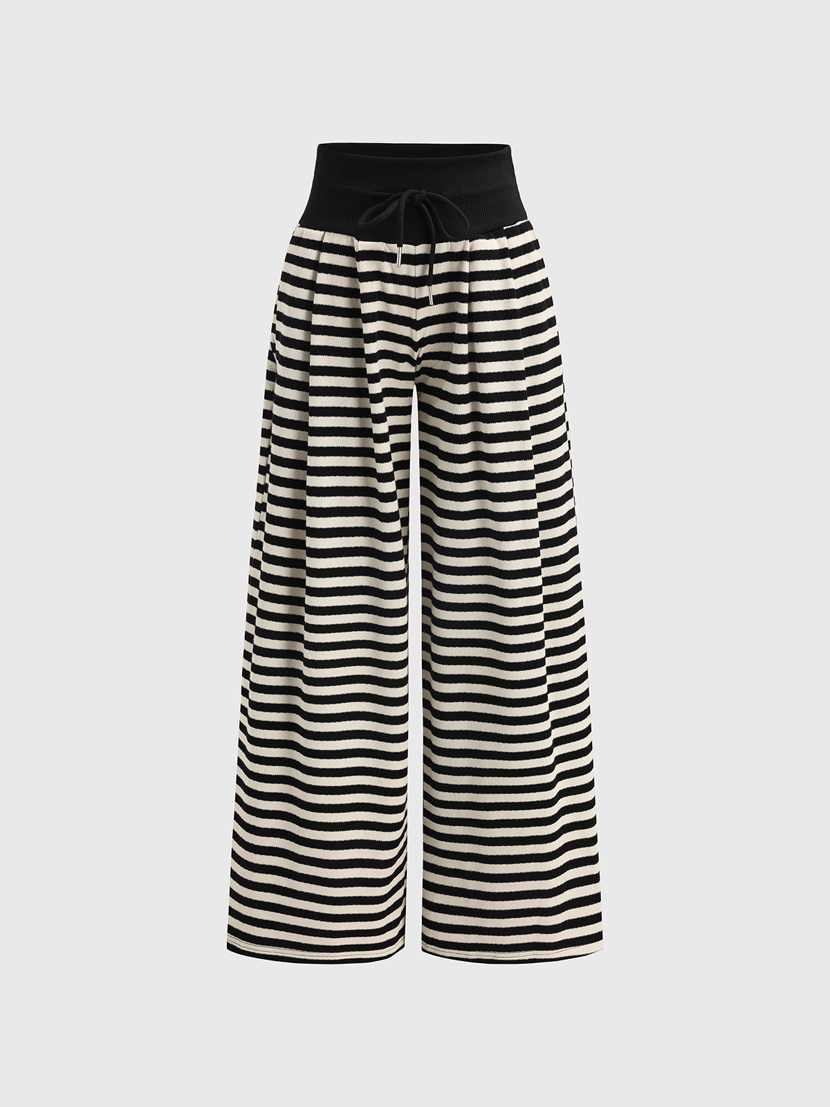 Knitted Stripe Pants - Black White