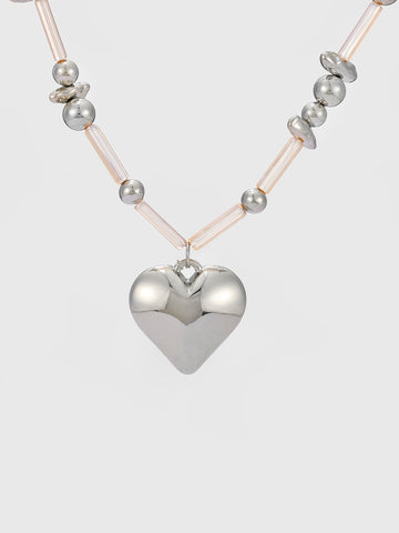 Glass Beat Necklace - Silver Clear