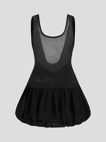 Peplum Pulse Tank Top - Black Black