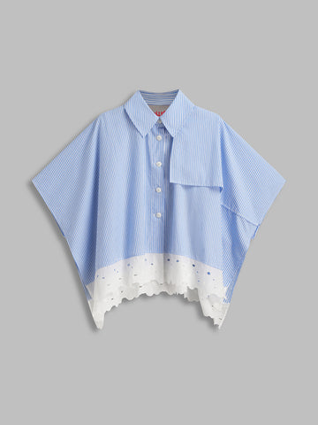 Lace Mix Stripe Shirt - Blue White