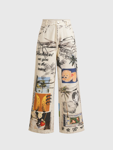 Pop Culture Collage Pants - Vanilla Dream