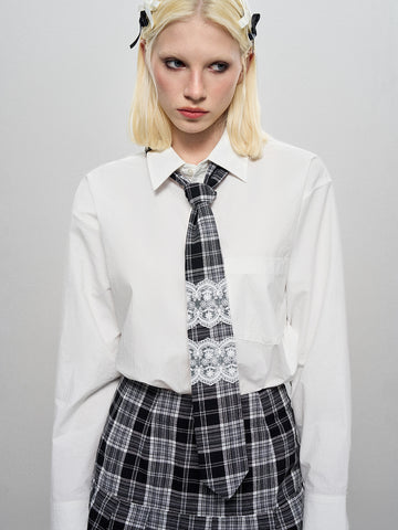 Bookish Lace Check Tie - Ink & Ivory