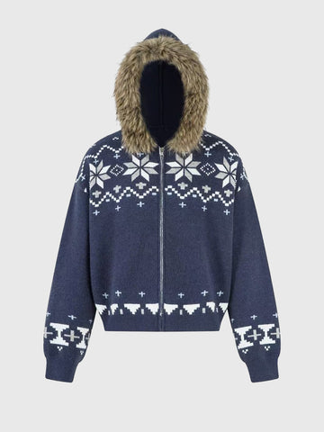 Snow Dial Knit Jacket – Navy Cream