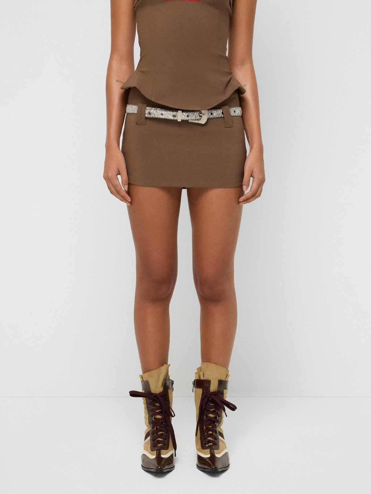 Start the Engine Mini Skirt – Dust Brown