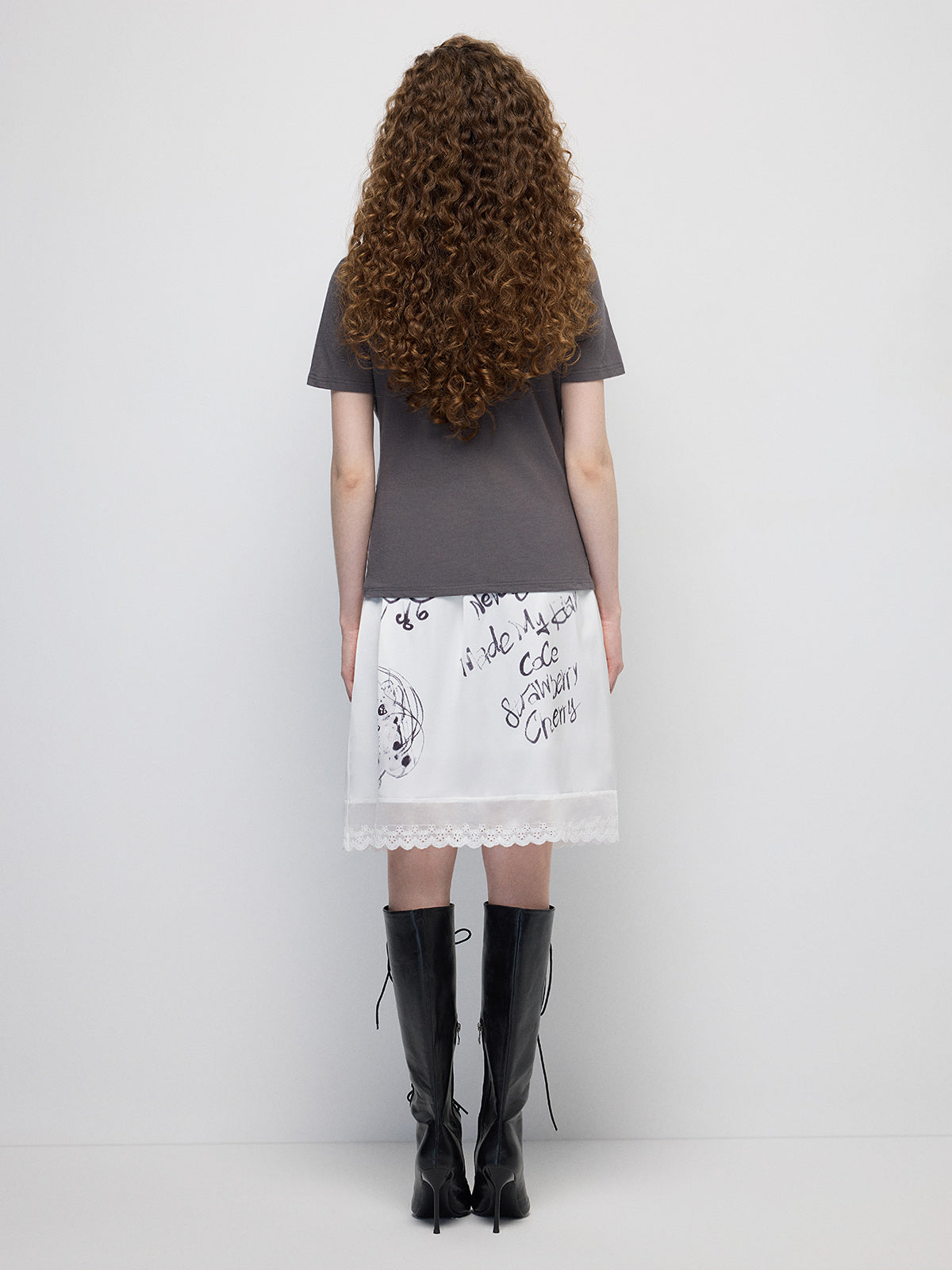 Ink Whisper Lace Graphic Skirt - Chalk White