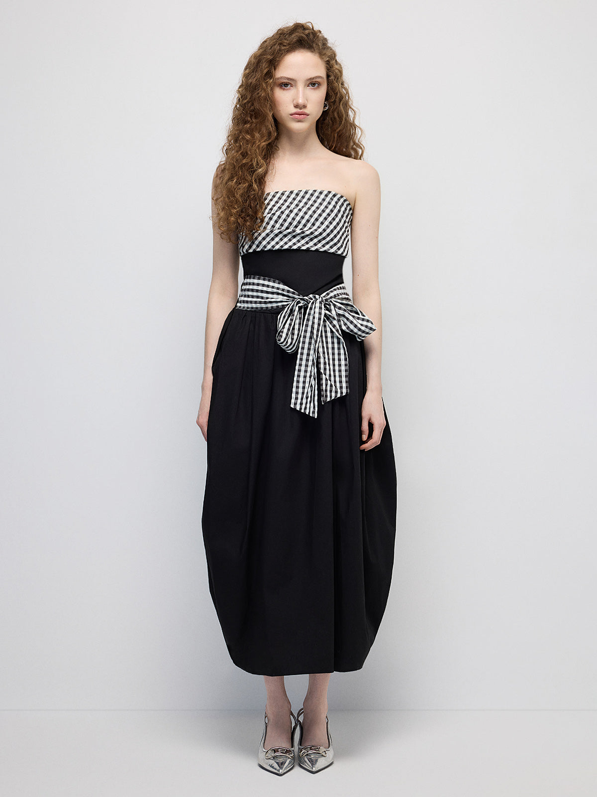 Puzzle Grid Balloon Dress - Ink Black