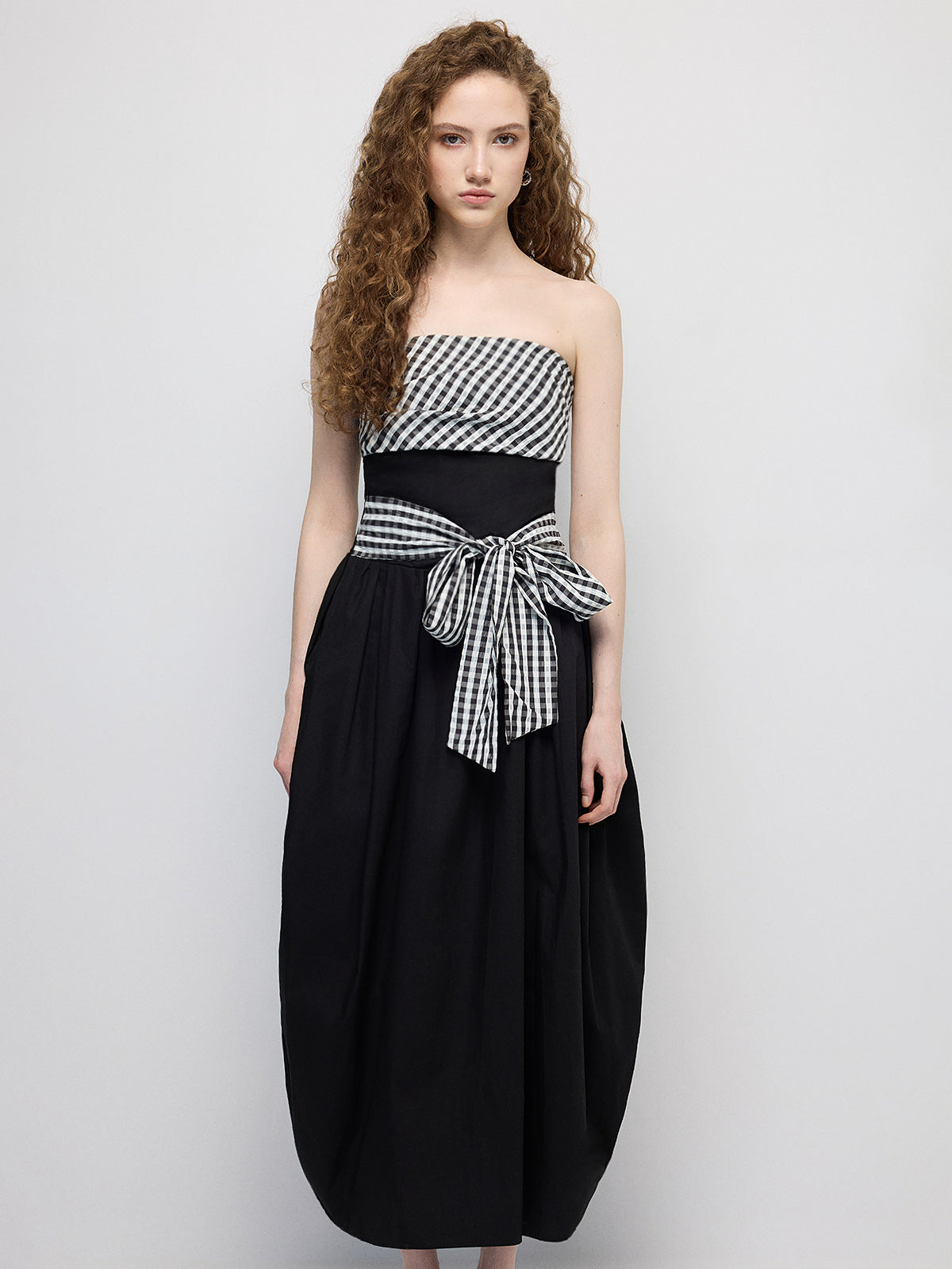 Puzzle Grid Balloon Dress - Ink Black