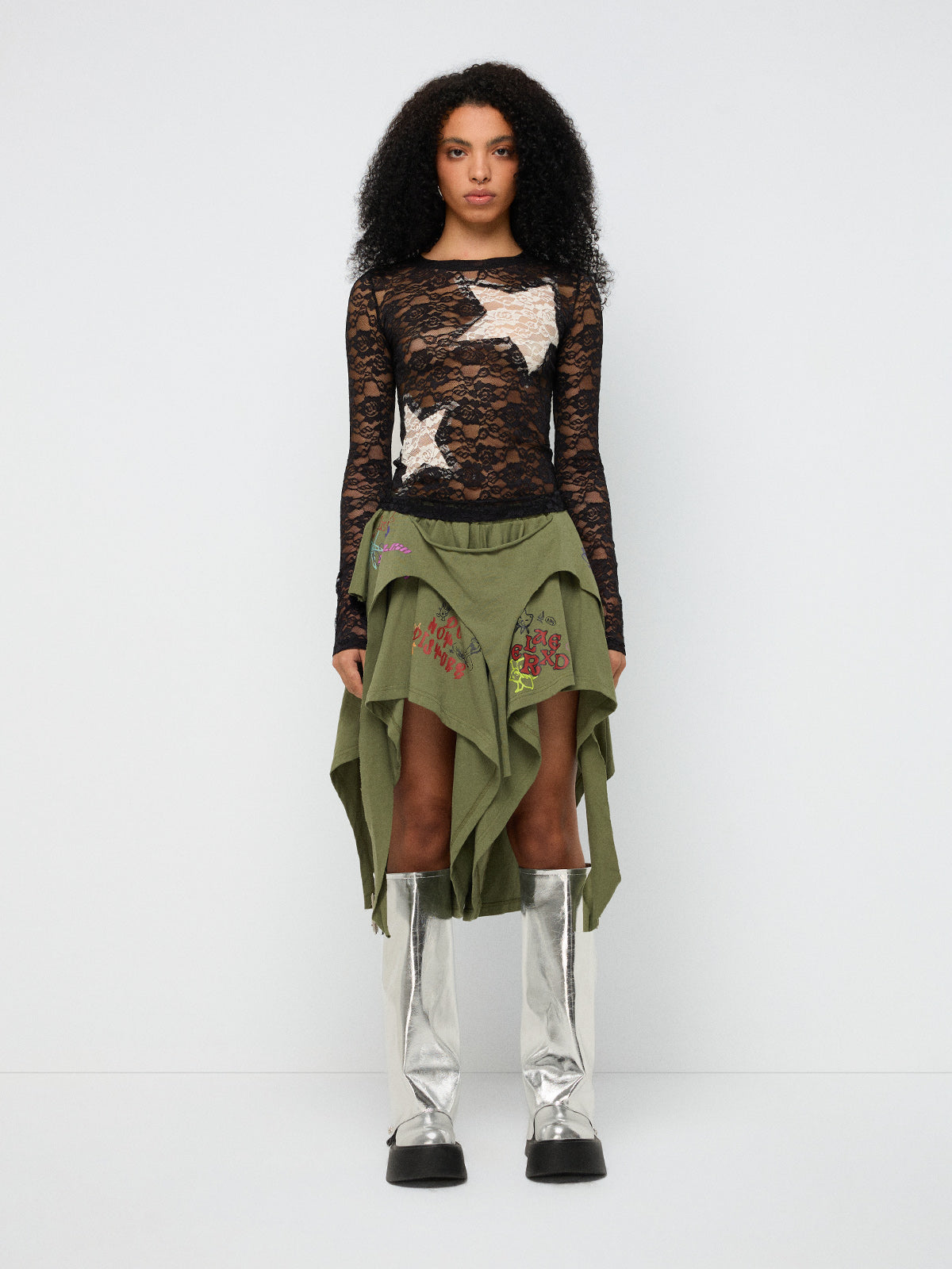 Uneven Intent Cut-Out Skirt – Moss Green