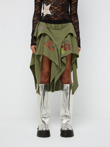 Uneven Intent Cut-Out Skirt – Moss Green