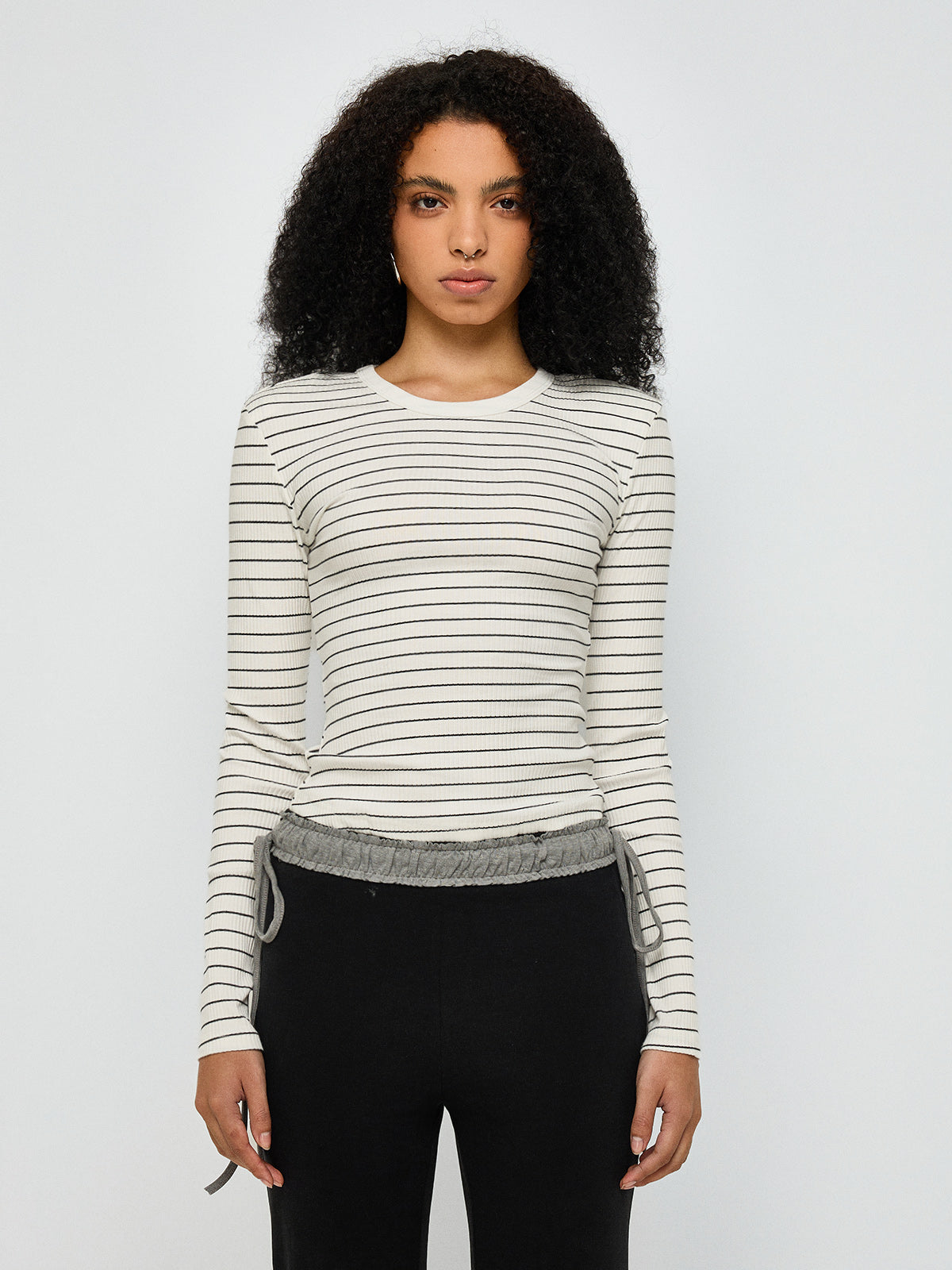 Segment Play Stripe Sleeve Top – Cream Ink