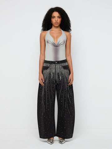 Crystal Tension Halter Bodysuit – Silver Grey