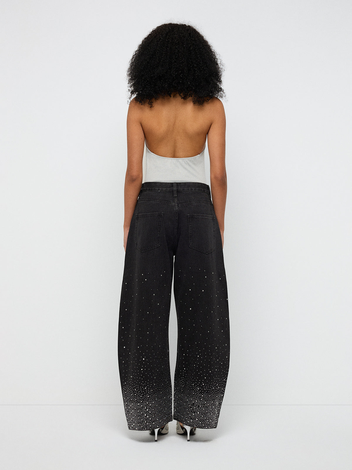 Crystal Tension Halter Bodysuit – Silver Grey