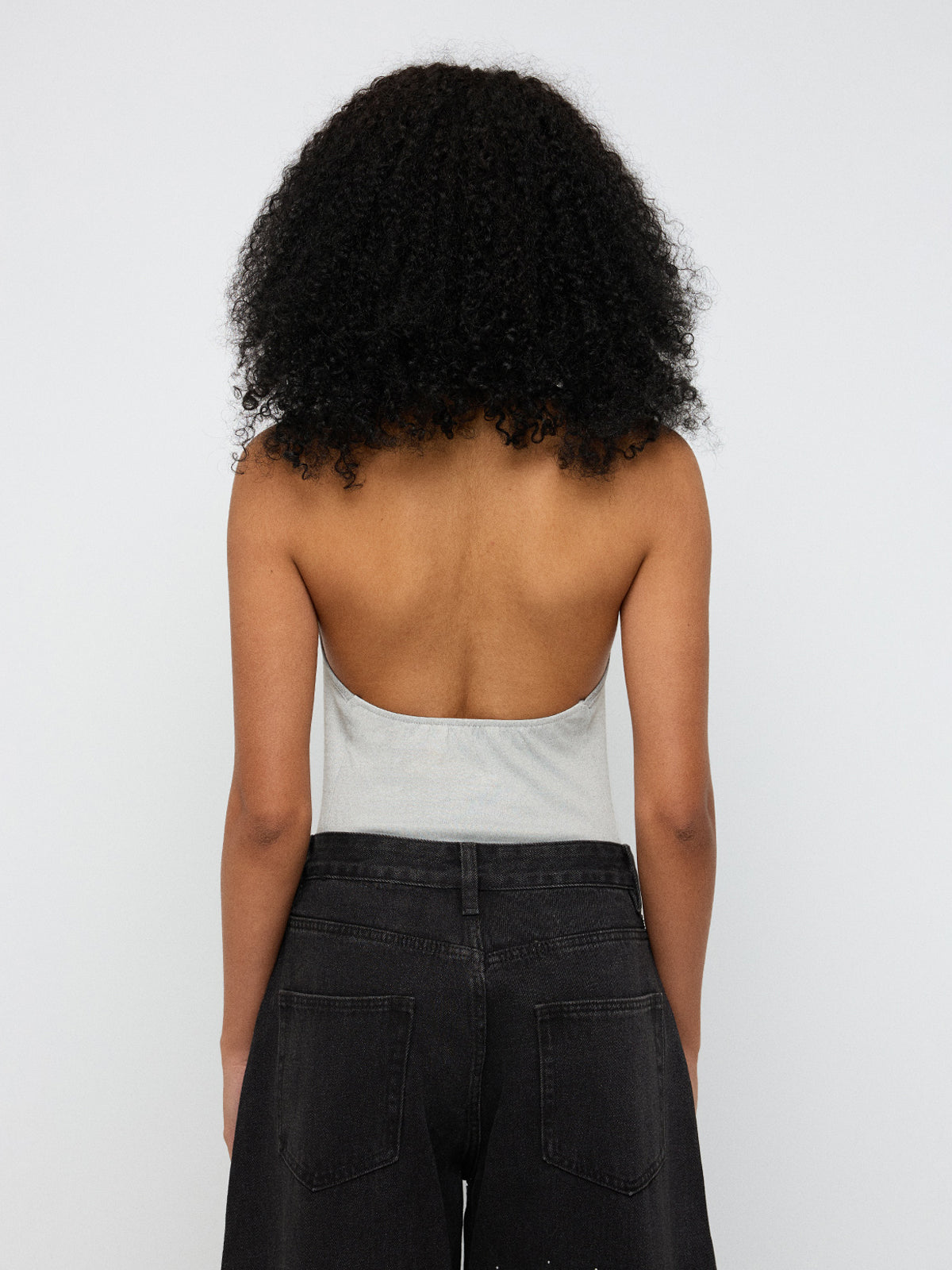 Crystal Tension Halter Bodysuit – Silver Grey