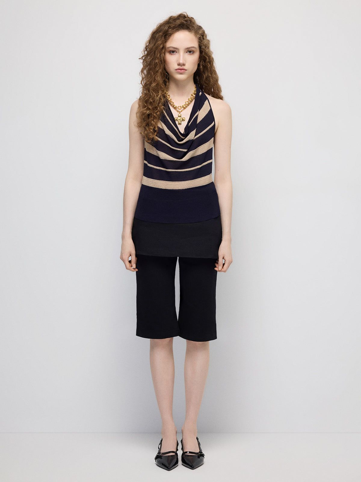 Mirror Trick Layer Skort Capri Pants - Deep Black