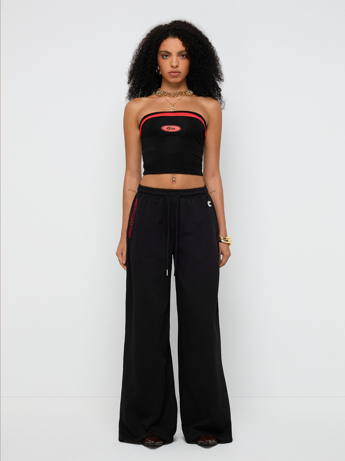 Split Power Wide Training Pants – Black Red