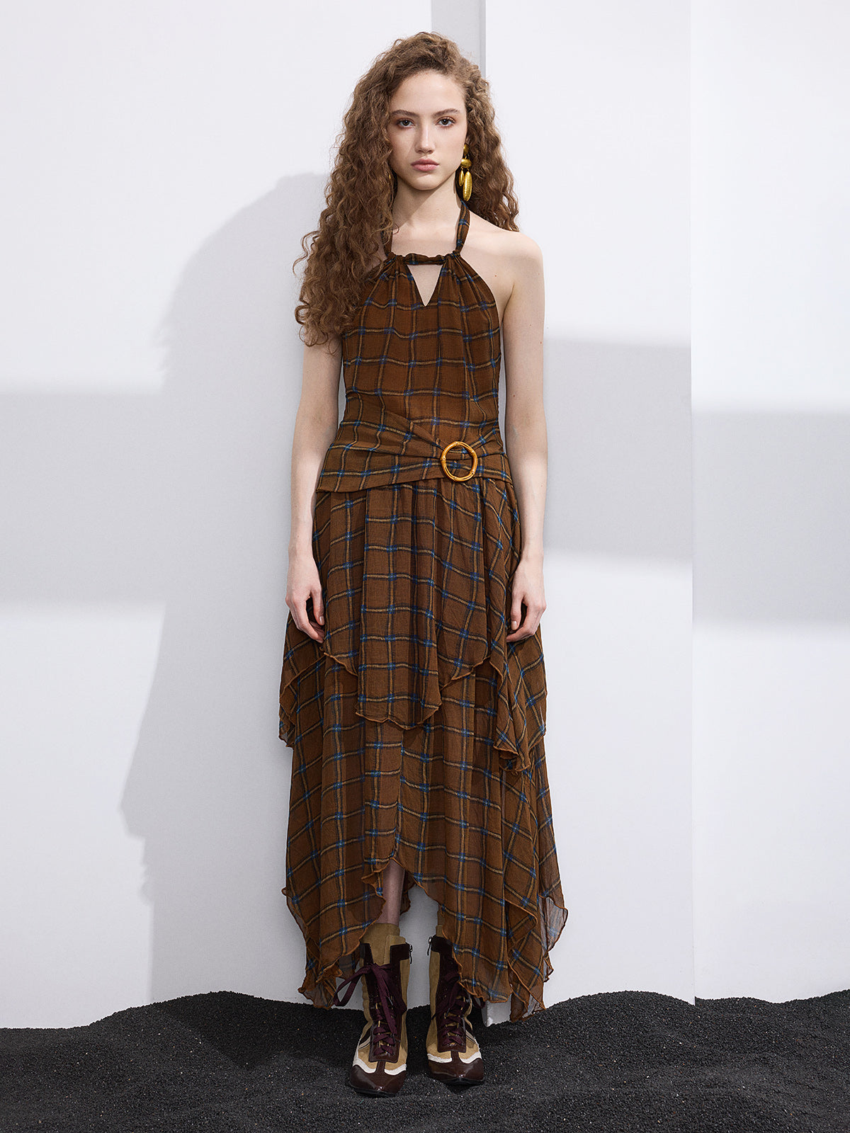 Hufflepuff House Ball Halter Maxi Dress – Turmeric Plaid