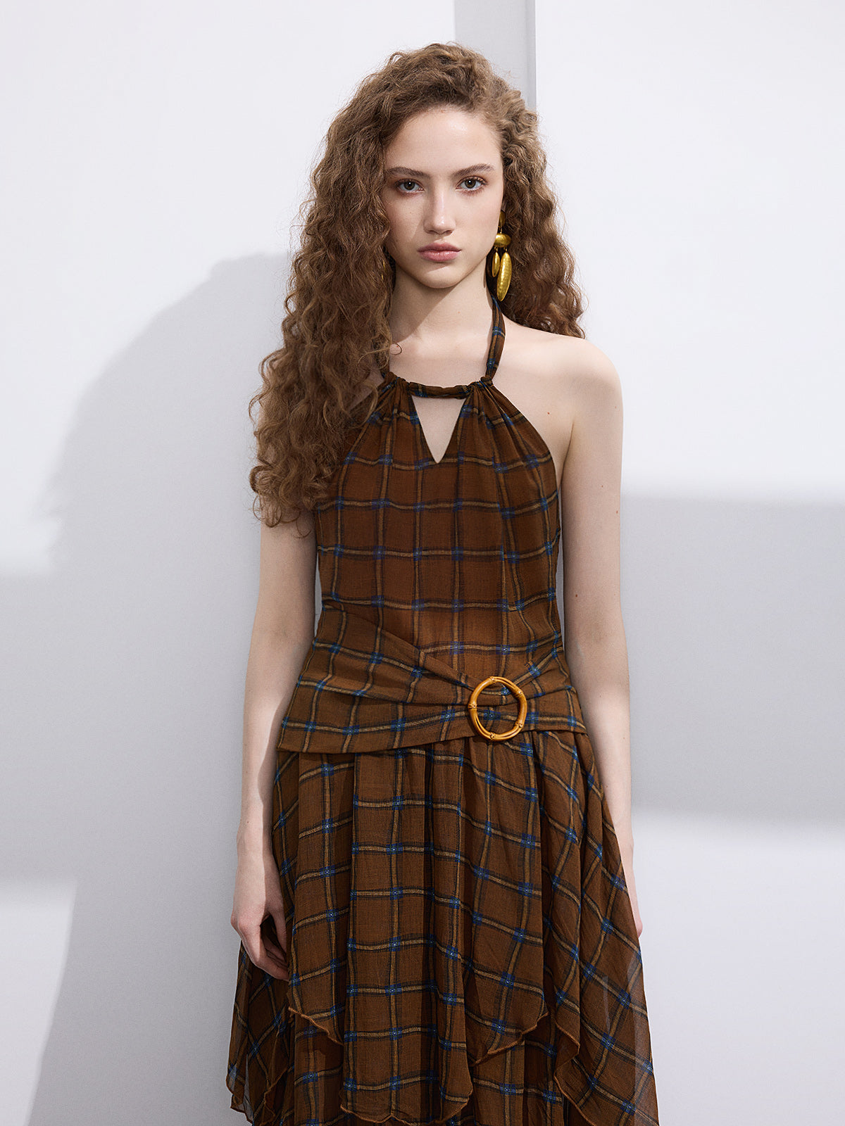 Hufflepuff House Ball Halter Maxi Dress – Turmeric Plaid