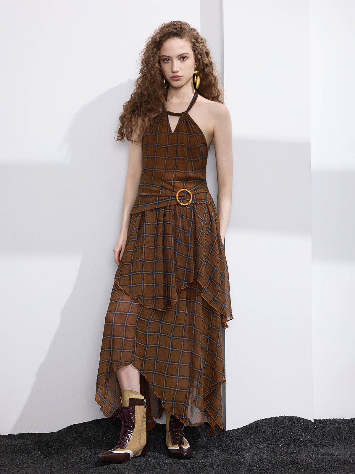 Hufflepuff House Ball Halter Maxi Dress – Turmeric Plaid