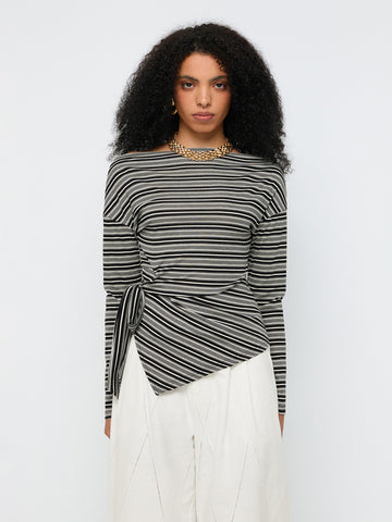 Side Control Stripe Sleeve Top – Charcoal Grey