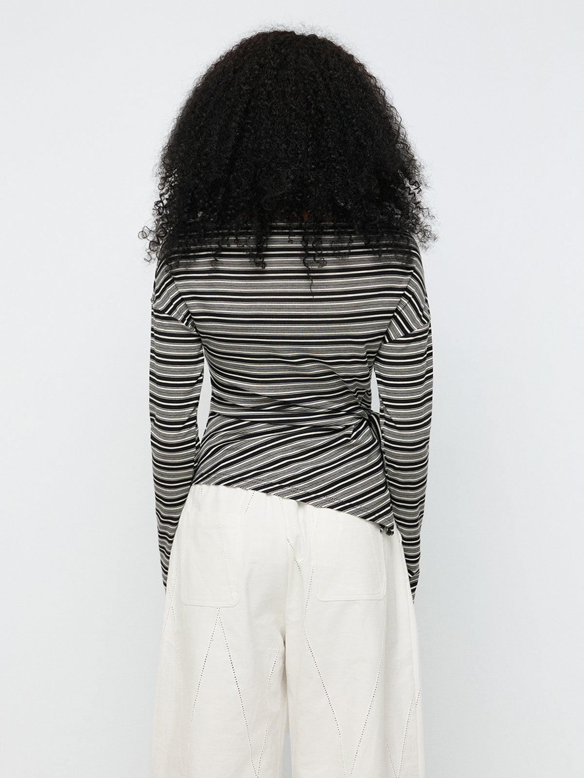 Side Control Stripe Sleeve Top – Charcoal Grey
