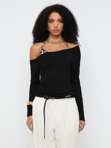 The hidden leopard Halter Grip Sleeve Top – Ink Black