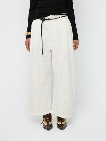 Carved Grid Cut Barrel Pants – Ivory Cream