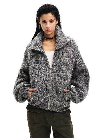 Weekday Outdoor Baggy High Neck Zip Fleece Jacket - Grey