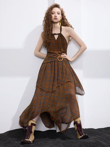 Hufflepuff House Ball Halter Maxi Dress – Turmeric Plaid