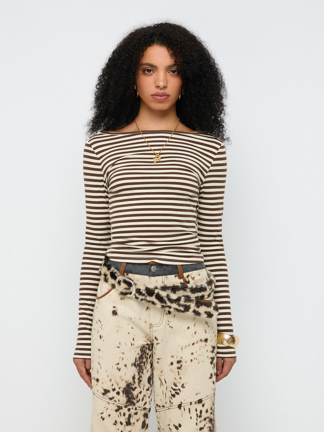 Fine Tension Open-back Stripe Top – Cream Mocha