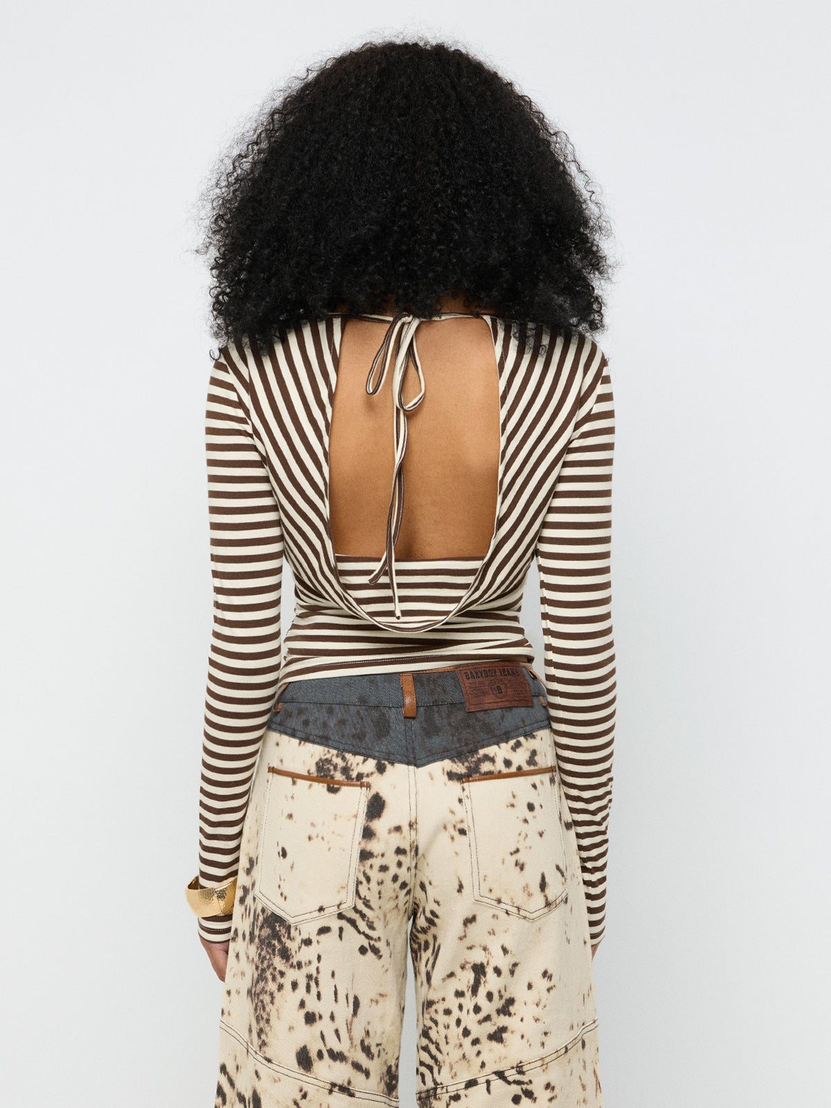 Fine Tension Open-back Stripe Top – Cream Mocha