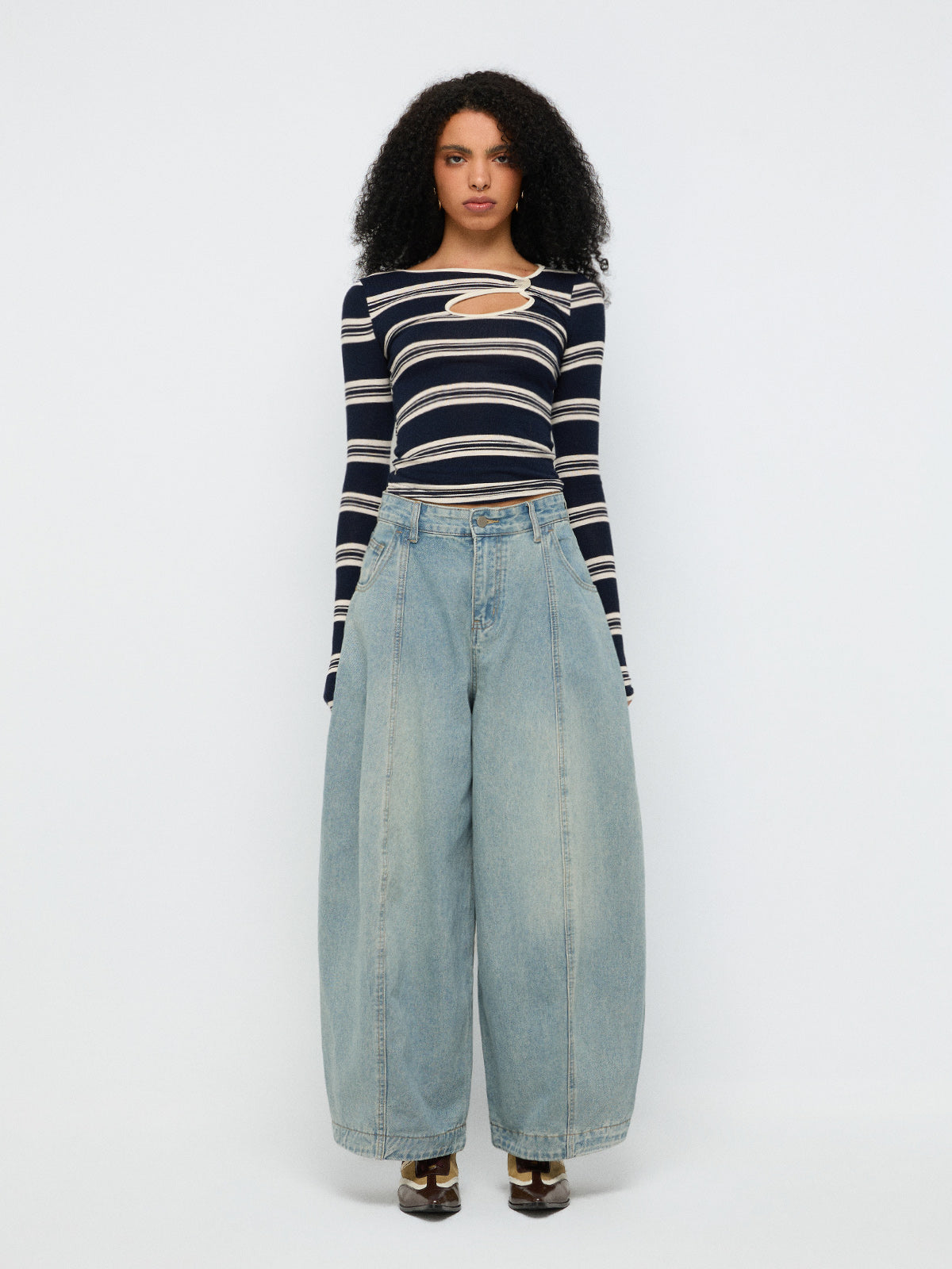 Close Call Stripe Sleeve Top – Night Grey