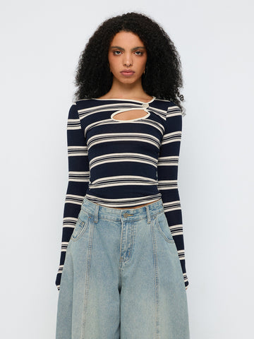 Close Call Stripe Sleeve Top – Night Grey