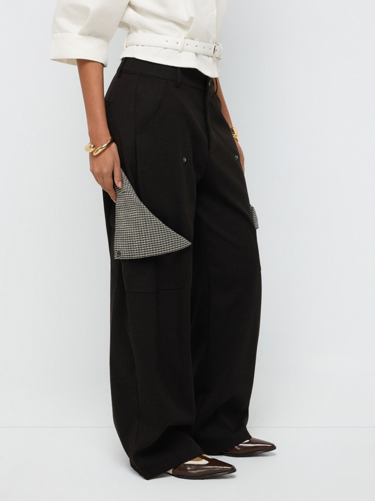 Clean Cut Check Cargo Pants – Jet Black