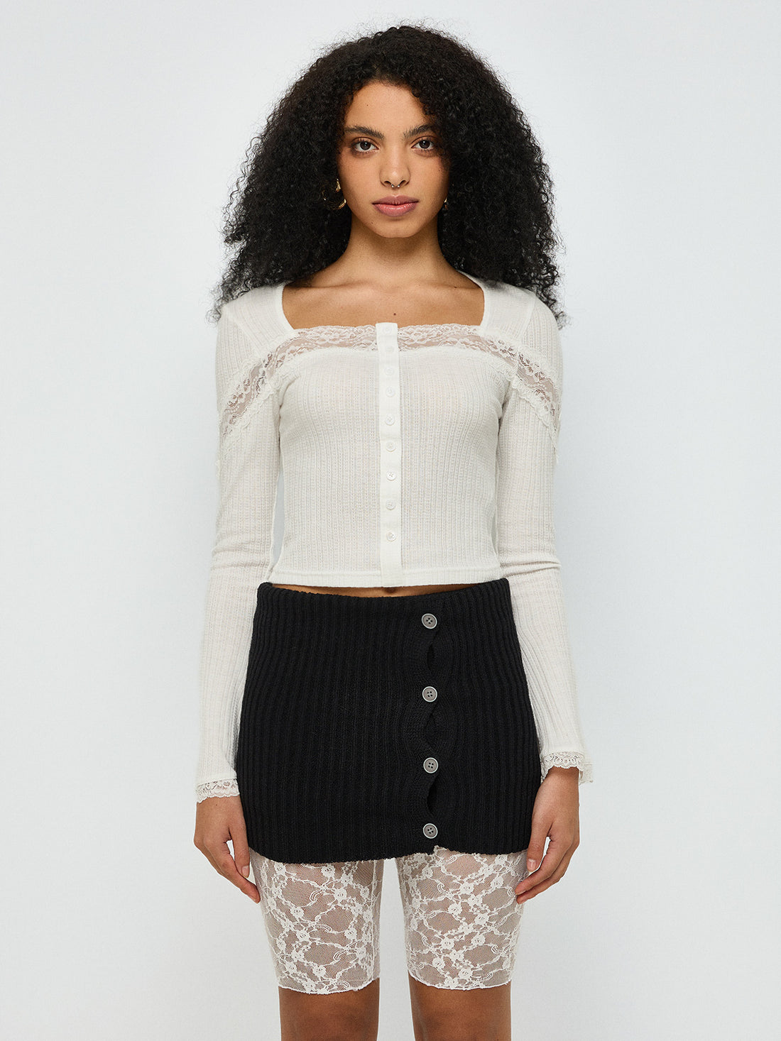Before Coffee Lace Cardigan Top – Ivory Milk