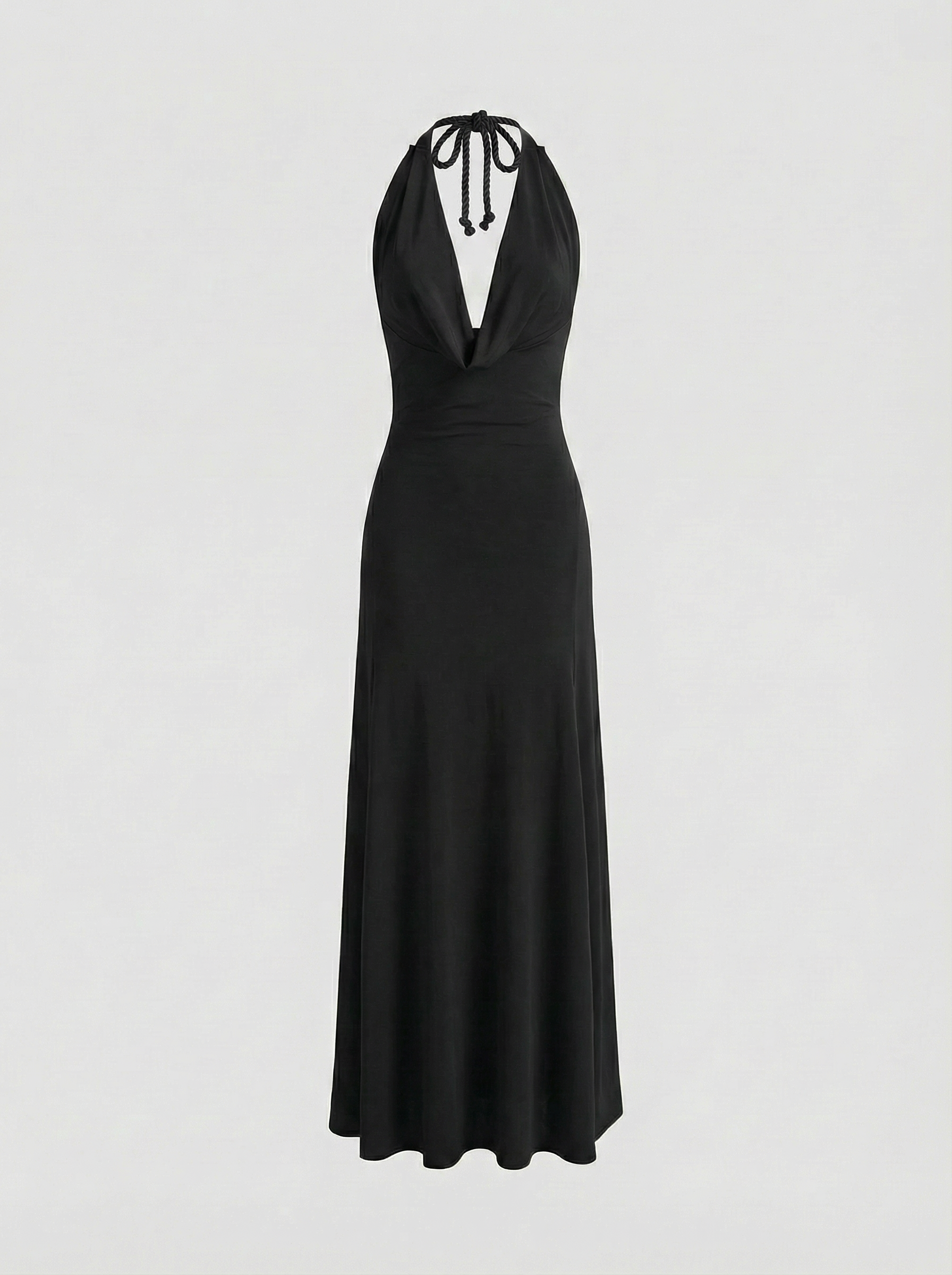 Dolled Office Draped Halter Neck Maxi Dress - Black