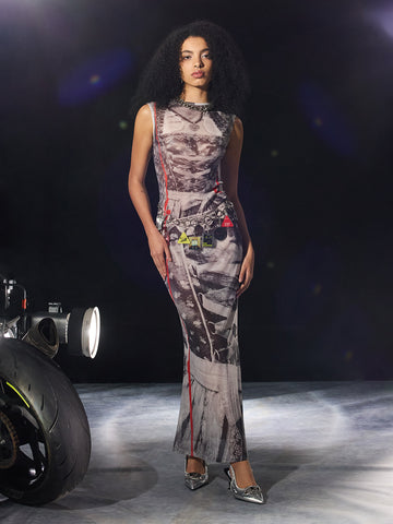 Transparent Rules Mesh Maxi Dress – Smoke Grey