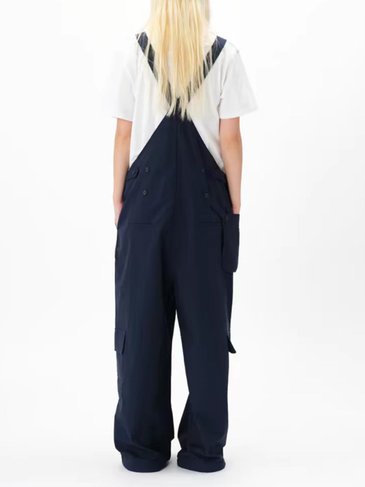 American Club Wide-leg Vintage Denim Strap Jumpsuit - Blue