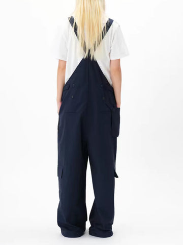 American Club Wide-leg Vintage Denim Strap Jumpsuit - Blue