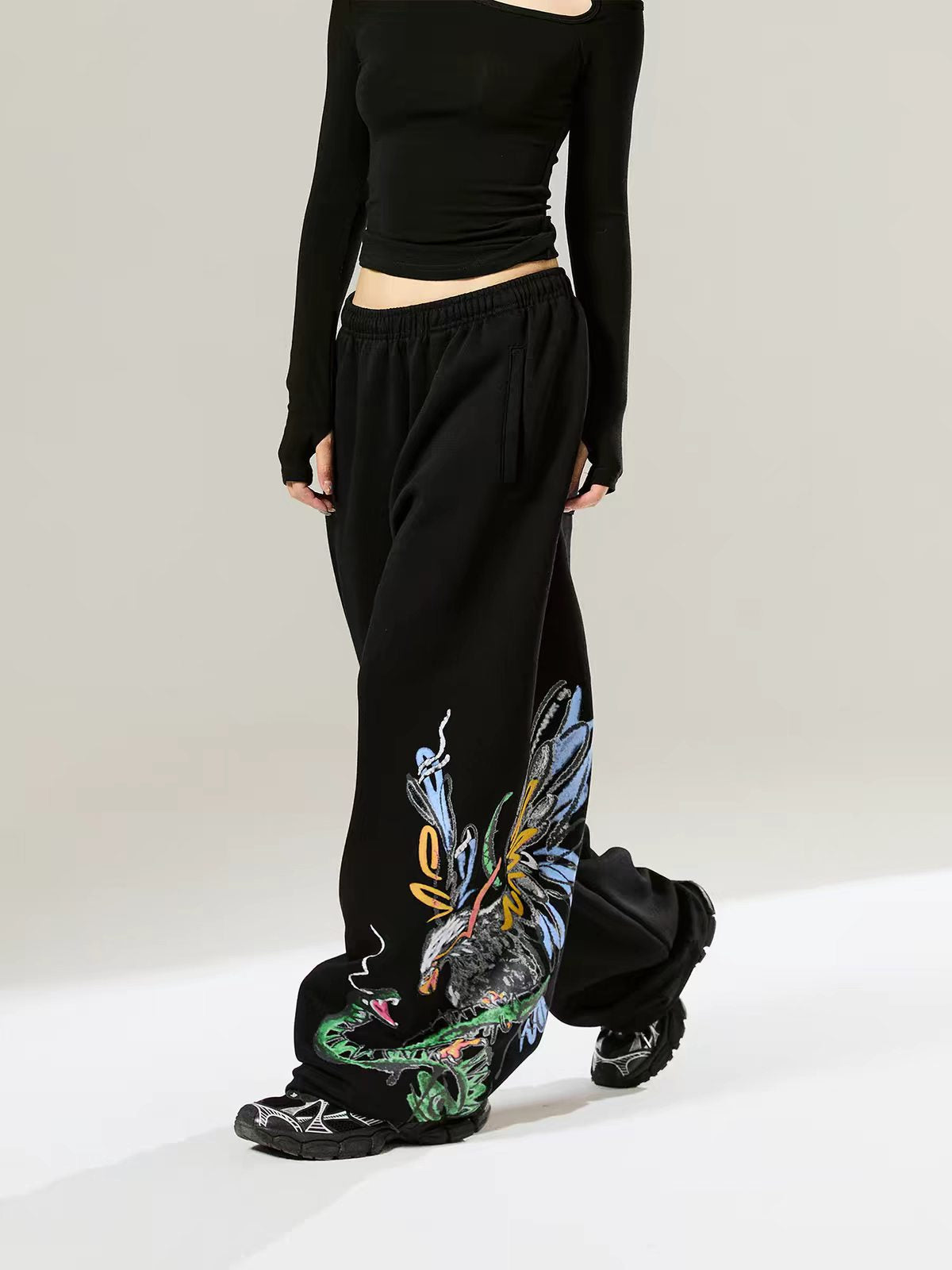 Weekday Outdoor Wide-leg Graphic Print Parachute Maxi Pants - Black