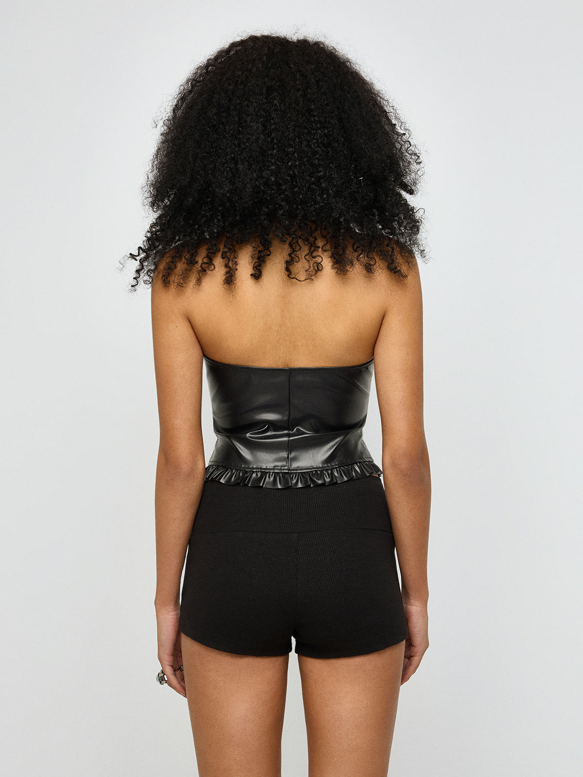 Locked Focus Leather Halter Top – Glossy Black