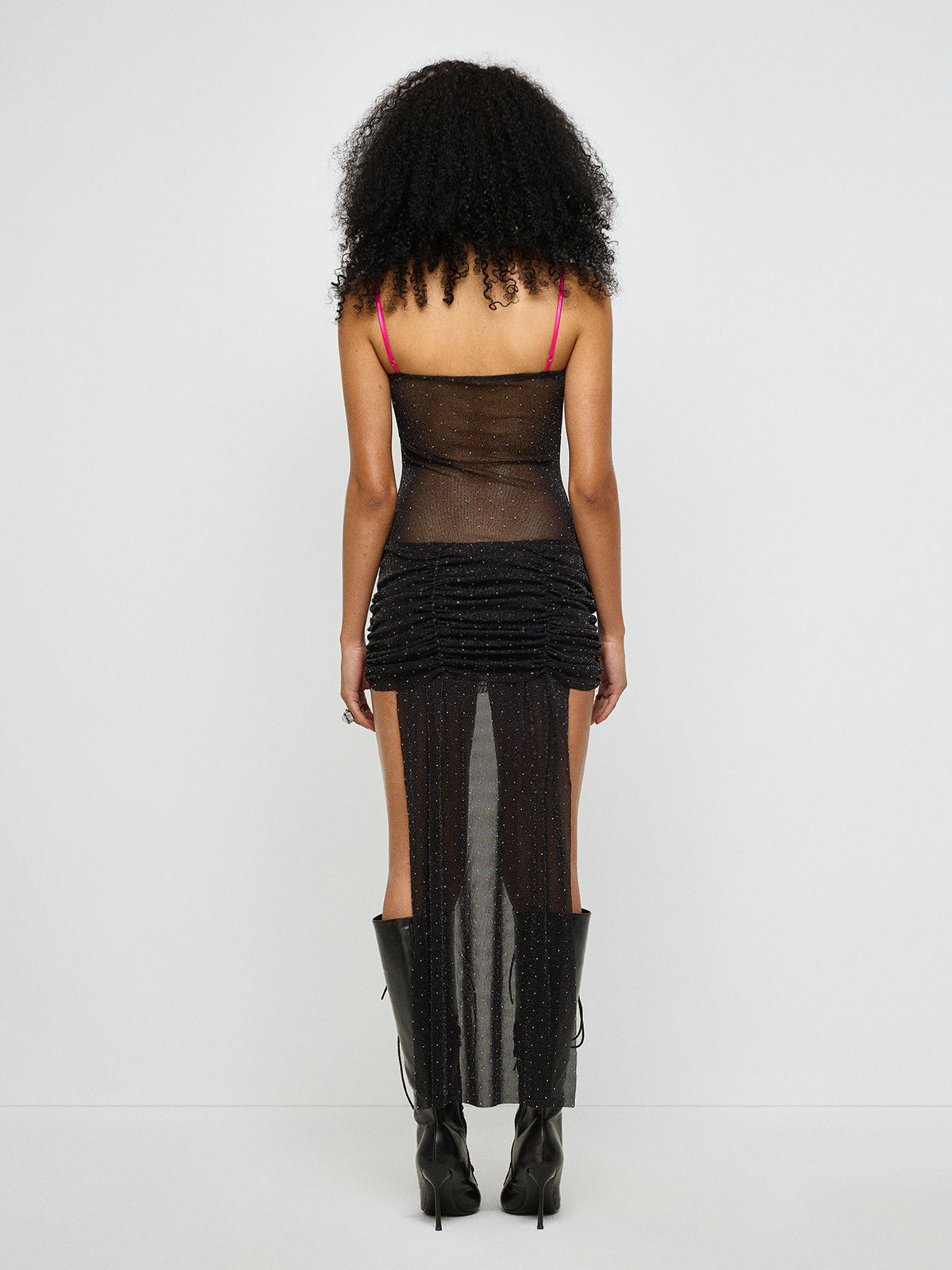 Split Glance Mesh Dress – Black Pink