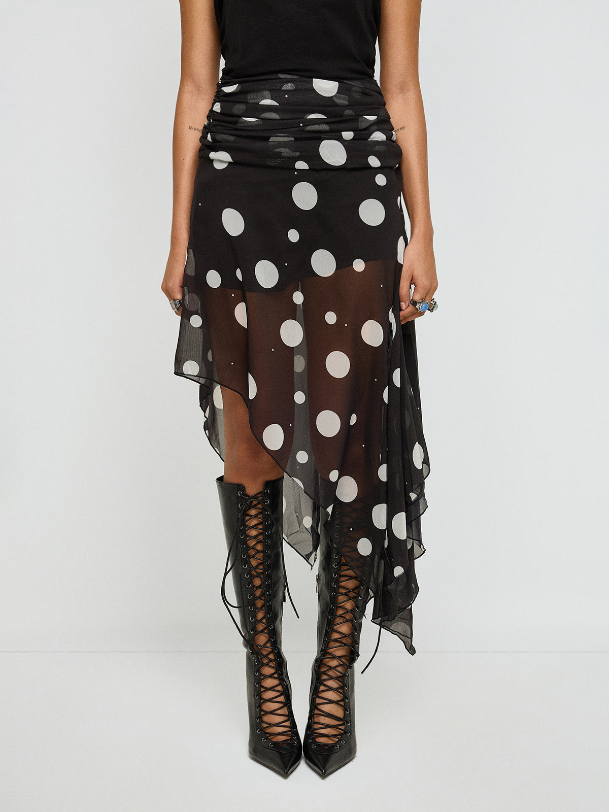 Loose Ends Dot Mesh Skirt – Smoke Black