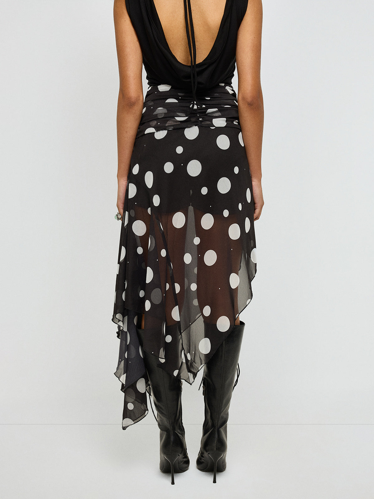 Loose Ends Dot Mesh Skirt – Smoke Black