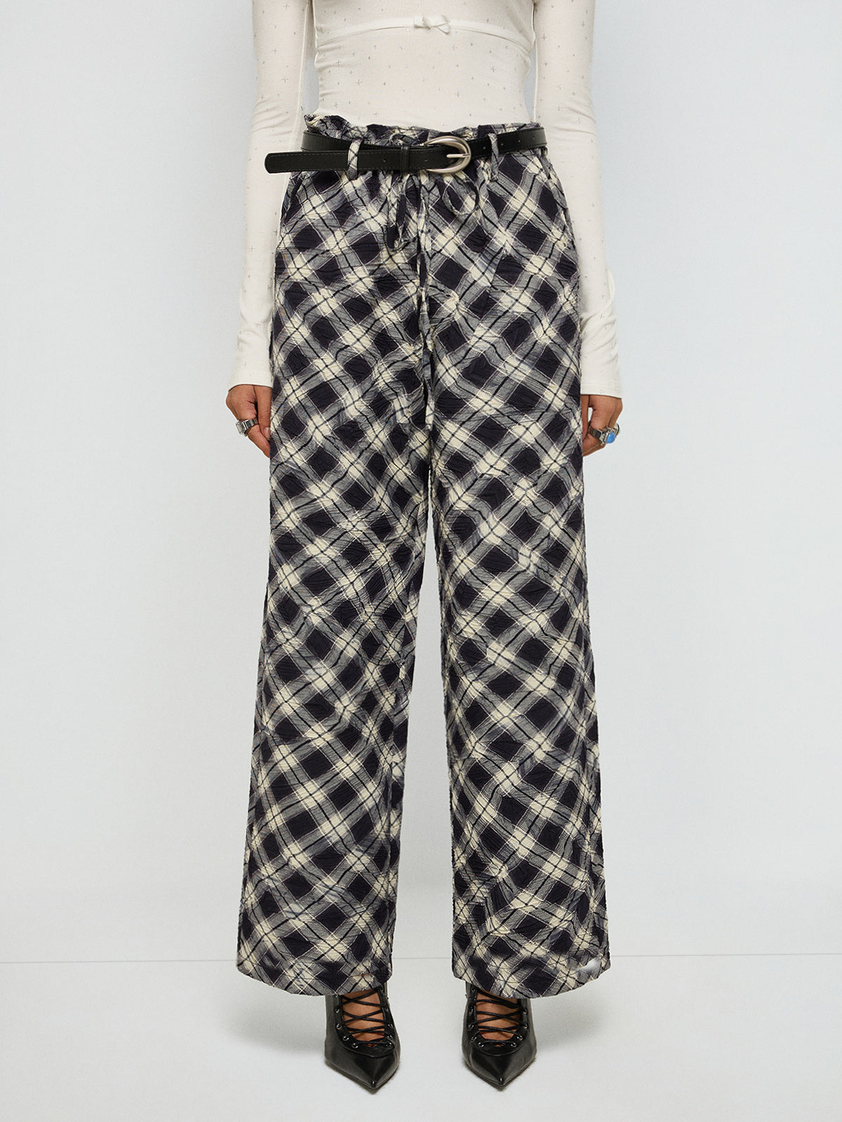 Well Planned Check Pants – Black White